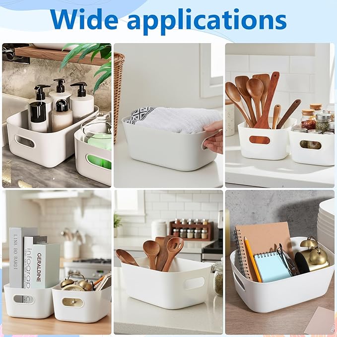 10Pcs Plastic Storage Bins, Small Pantry Baskets for Organizing, Organizer Basket Bins for Shelves, Cupboard box and Bathroom Organizer for Home, Cupboard, Kitchen, Bathroom, Office