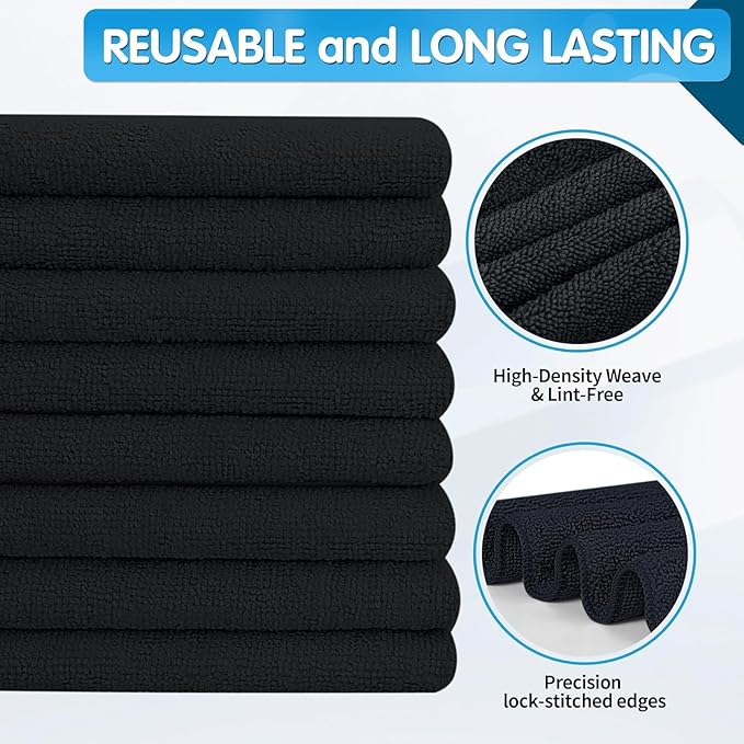 FIXSMITH Black Microfiber Cleaning Cloth -Pack of 24, Highly Absorbent Cleaning Rags, 16"X12" All Purpose Cleaning Towels for Housekeeping, Kitchen, Car, Lint Free and Reusable Microfiber Towels