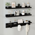 MBYD Floating Wooden Wall Shelves Black, Nursery Floating Bookshelf for Kids Room, Wall Mount Book Shelves with Hooks for Living Room Bedroom Bathroom, 36 Inch Picture Ledge Shelf Set of 3