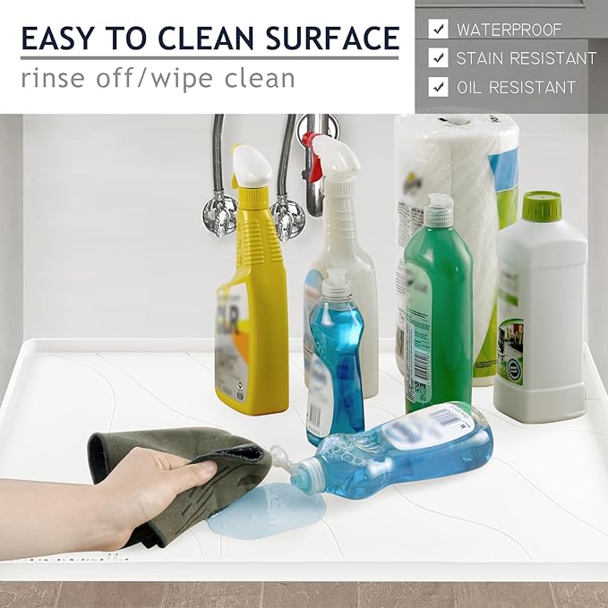 Heavy Duty Silicone Under Sink Mats for Kitchen Waterproof 19" x 19", Extra Thick Under Sink Rubber Mat Drip Tray, Raised Edge Under Sink Liner,Prevent Drips, Leaks, Spills,White