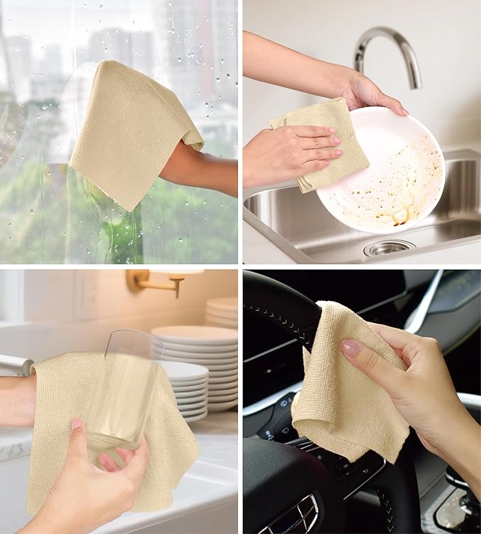 CHAUNCEY HOME Microfiber Cleaning Cloth Roll - 100 Pack Tear Away Microfiber Paper Towels, Reusable, Washable, Scratch-Free, Kitchen Towels for Car, Home, Kitchen, Glass, Dishes (Wheat Beige)