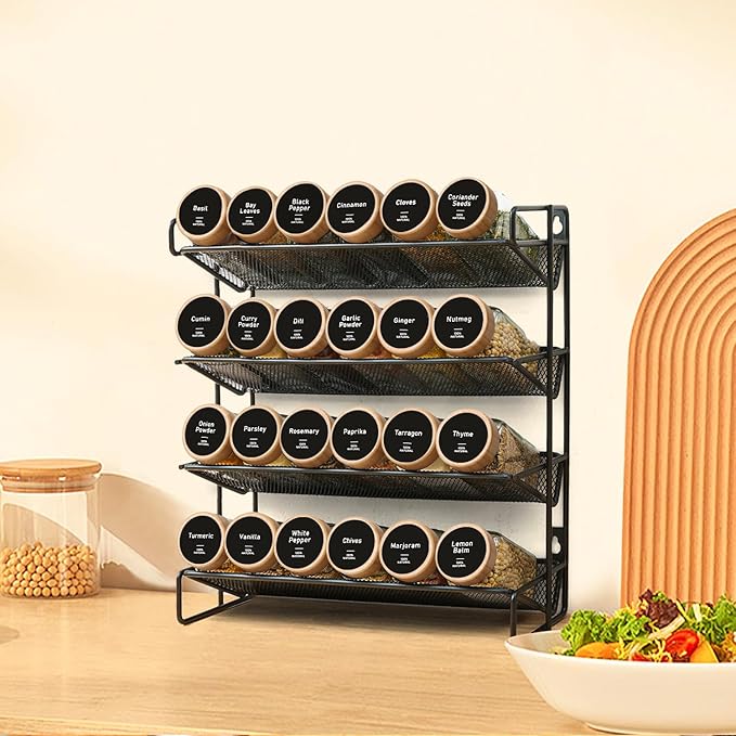 ComSaf Spice Jars with Label 4 oz 24Pcs, Glass Spice Jars with 6 Extra Shaker Inserts and 93 Labels, Seasoning Set with Bamboo Lids and Metal Funnel, Square Containers for Organization, Salt, Pepper