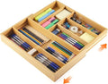 1 Pcs Bamboo Drawer Organizer 9'' up to 18'' x 15'' x 2'' Expandable Drawer Organizer Pens Notebook Ruler Makeup Tray with 7 Adjustable Compartments for Desk Office Kitchen Bathroom(Wood)