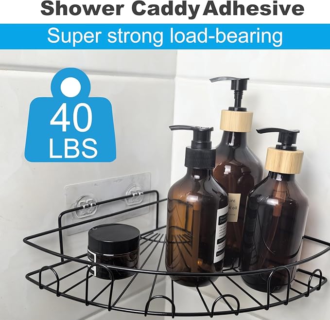 ZOMETUO 15 Pack Shower Caddy Adhesive Replacement, No Drilling Shower Shelf Adhesive, Strong Caddy Sticker Hooks Replacement for Showers Shelves and Kitchen Racks Organizer