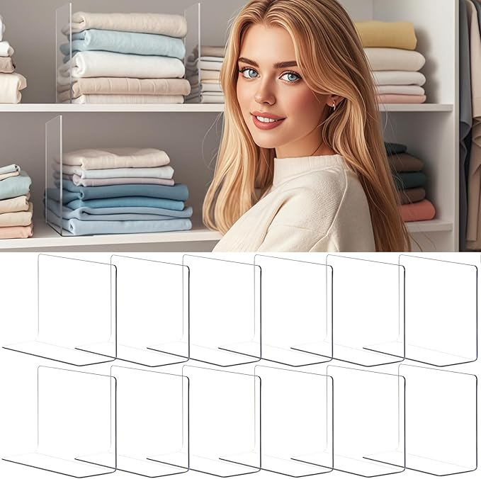 Lebouri Shelf Dividers for Closet Organization - Acrylic Closet Dividers for Shelves - Clear Free-Standing Shelf Separators for Clothes Sweater Purse