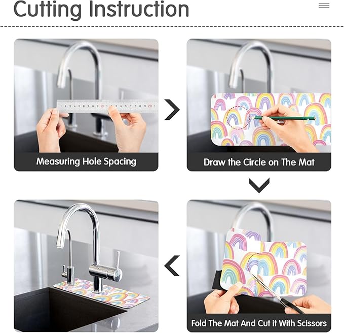 Kitchen Sink Splash Guard 1 PC 30 Inch Sink Faucet Mat Splash Guard for Bathroom Countertop Water Absorbent Foldable Cuttable Soft Washable Gradient Cute Rainbows