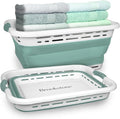 BROOKSTONE 11 GALLON XL 24" Collapsible Laundry Basket & Clothes Hamper, Comfort Non-Slip Handles, Modern Laundry Hamper with Space Saving Design, Portable Pop-Up Hamper, BPA FREE, Mint, 1 Pack