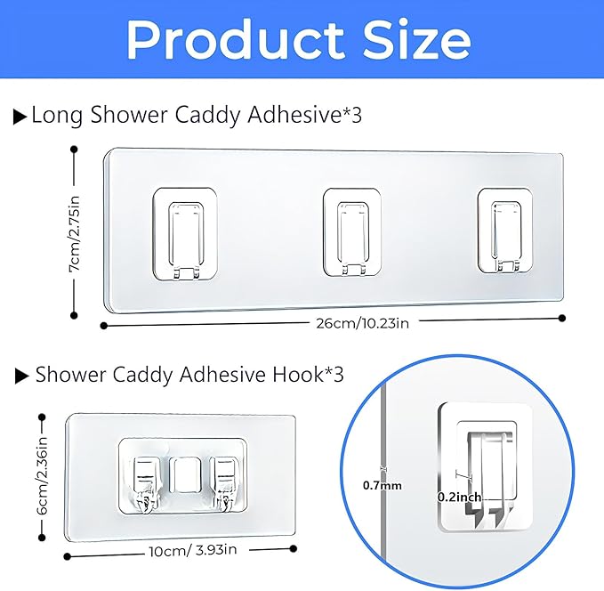 EJGIEGSO Shower Caddy Adhesive Replacement Hooks, Heavy Duty Waterproof Strips, No Drilling for Bathroom Shelves, Kitchen Racks, and Soap Holders (Transparent-6 Pack 1&3 Hook)
