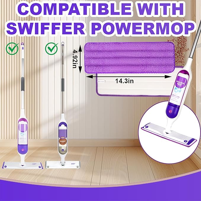 6 Pack Reusable Microfiber Mop Pads for Swiffer PowerMop, Power Mop Pads Refills for 13 ''-16 '' Spray Mop, Machine Washable Pad Replacement for All Floor Types Cleanin