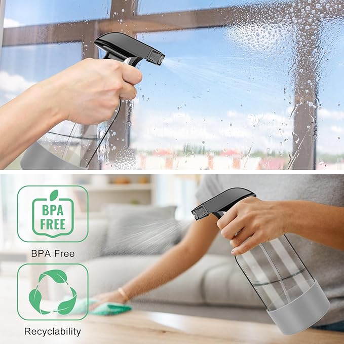 Glass Empty Spray Bottles 3 Pack, 17 oz/500 ml Glass Spray Bottles for Cleaning, Plants, Essential Oils, Hair Care, Refillable Empty Spray Bottle with Adjustable Nozzle for Squirt and Mist