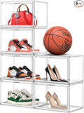 6 Pack Acrylic Shoe Storage Boxes Size 14 X-Large Clear Shoe Hat Containers Sneaker Display Case with Magnetic Door, Easy Assembly