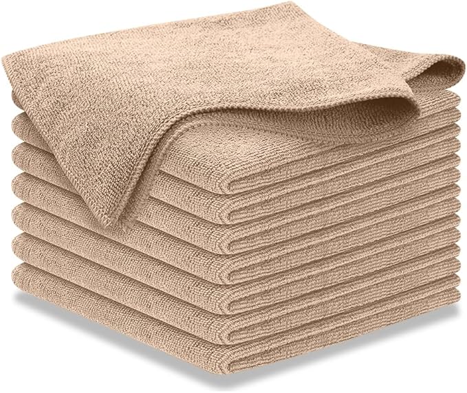 USANOOKS Microfiber Cleaning Cloth - Beige - 8Pcs (12.5x12.5 inch) High Performance - 1200 Washes, Ultra Absorbent Car Towel Traps Grime & Liquid for Streak-Free Mirror Shine - car Washing Cloth
