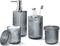 Gray Glass Bathroom Accessories 4 Pcs, Grey Bathroom Set, Soap Dispenser and Toothbrush Holder Set, Qtip Holder Set, Vintage Bathroom Sink Set, Modern Bathroom Decor