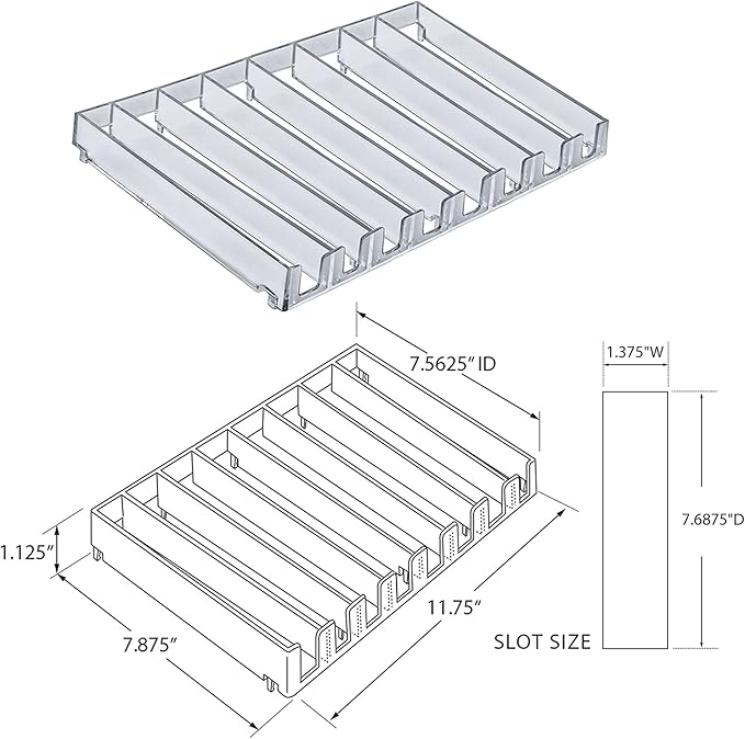 Azar Displays 225830-8COMP-CLR 8 Compartment Divider Bin Cosmetic Tray with Pushers - 8 Slots per Tray, 2-Pack, Clear