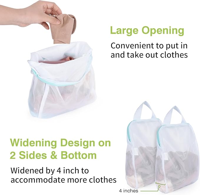 OTraki 2Pcs Small Laundry Bags 10x12 Inch Delicates Lingerie Bags Mesh Wash Bags Hanging Laundry Bag Sock Bra Underwear Storage Laundry Room Organization,Don't Drying, Melting 140-176℉,White