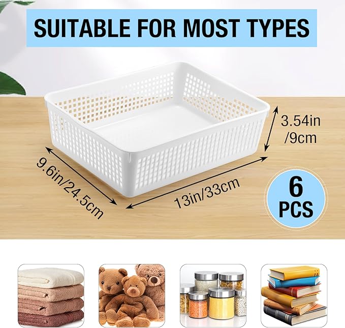 A4 Size Plastic Storage Basket Tray,6 Pack Plastic Paper Storage Trays,Desktop File Paper Letter Organizer Basket for Classroom, Office, Home (White)