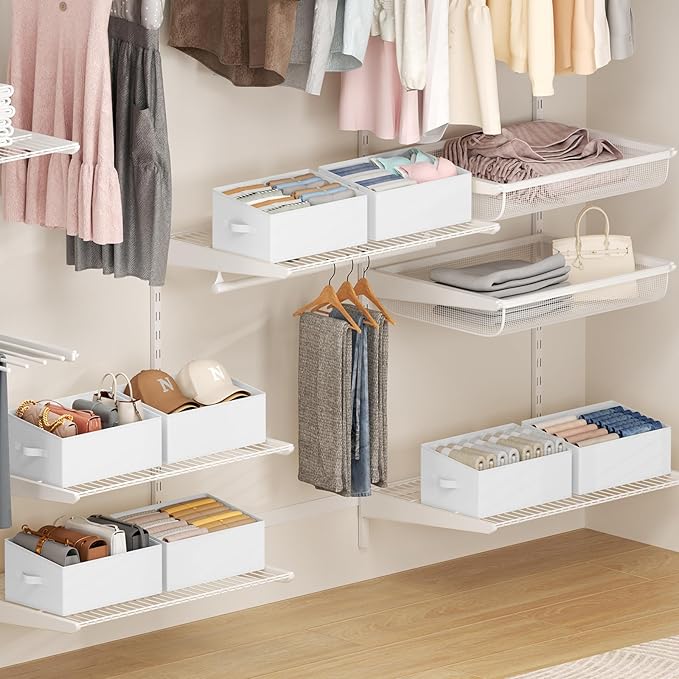 DIMJ Closet Storage Bins 8 Pack - Fabric Storage Baskets for Shelves, Large Clothes Organizers with Handles, Trapezoid Shelf Organization Storage Cubes for Purse, Toys, Books, Towel, Clothes