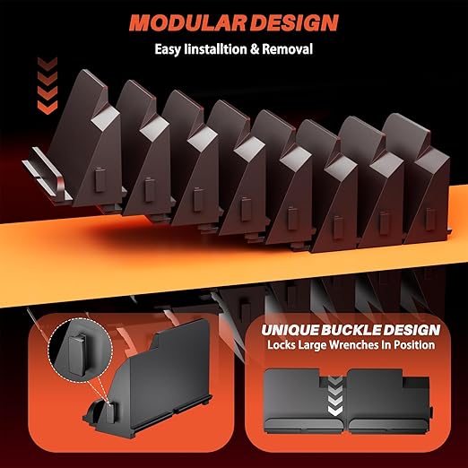 32 PCS Wrench Organizer for Tool Drawer Storage - Modular Wrench Holder with 6 Magnetic Strip, Wrench Rack with SAE/Metric Labels, Perfect Tool Gift for Mechanics, DIYers, Father, Men, Black