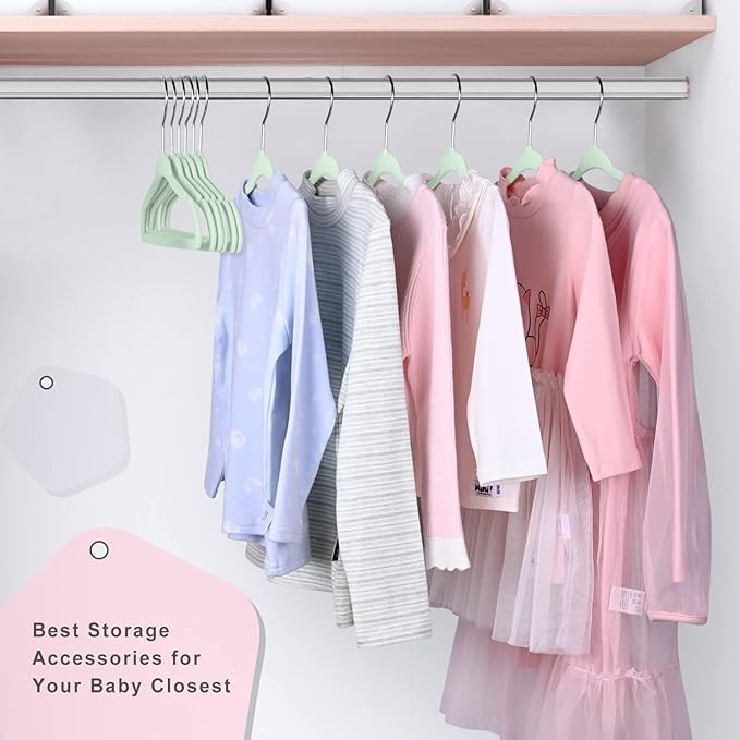 BAGAIL 50 Pack Kids Velvet Hangers 11 Inches Children's Clothes Hangers Non-Slip Baby Hangers for Infant/Toddler (Lime Cream)