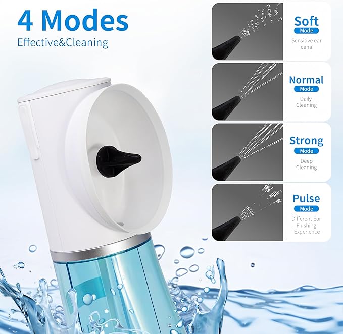 Scian Ear Wax Removal, Electric Ear Irrigation Flushing System, Water Powered Ear Cleaner Tool with 4 Pressure Settings, Safe & Effective Ear Cleaning Kit with 6 Tips, USB Rechargeable, IPX7, Blue