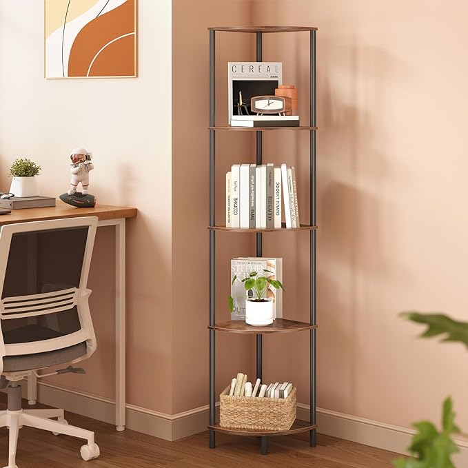 SUNMORY 5 Tier Corner Shelf with LED Light, Industrial 65" Corner Shelves Display Shelf for Living Room Decor, Wall Corner Bookshelf Multi Unit Organizer, Tall Shelf Plant Stand for Bedroom, Bathroom