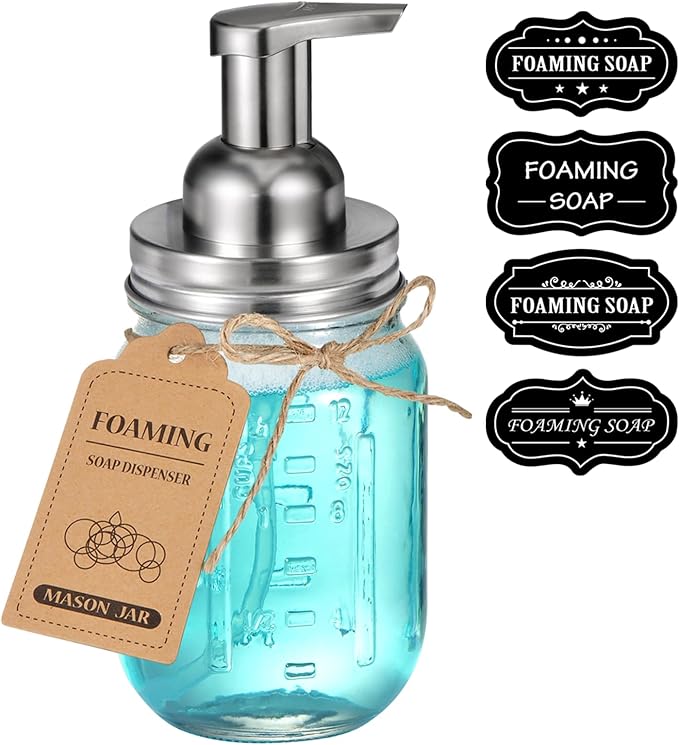 Amolliar Mason Jar Foaming Soap Dispenser, Plastic Soap Pump, Refillable Hand Soap Dispenser for Kitchen, Cute Farmhouse Decor, Dish Soap Dispenser, Bathroom Soap Accessories, Brushed Nickel 1 Pack