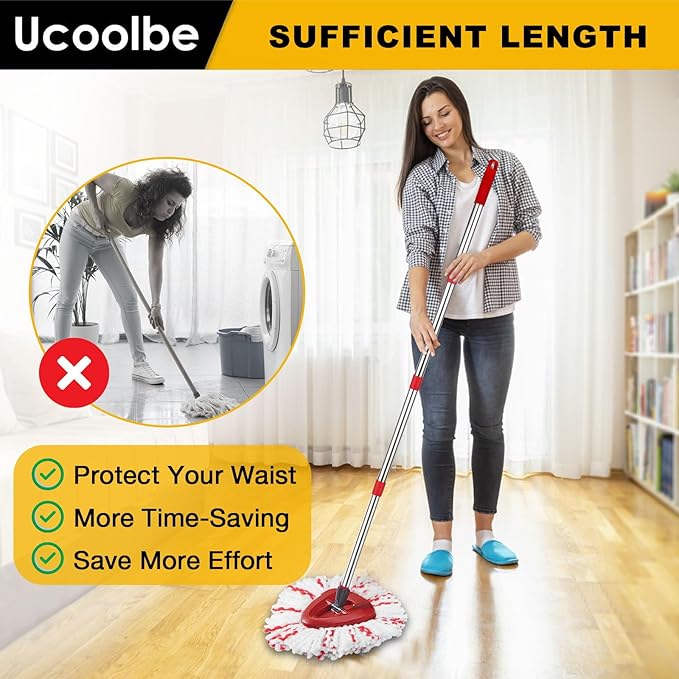 Spin Mop Replacement Head for O Cedar 1 Tank EasyWring, 40% More Cleaning Power, Upgraded Scrub Brush, 4 Microfiber Mop Refills, 1 Brush, 1 Mop Stick, 1 Base