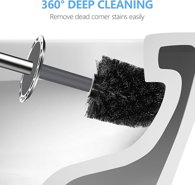 SetSail Toilet Brush, Compact Size Toilet Bowl Brush and Holder Toilet Brushes for Bathroom with Stainless Steel Handle Toilet Cleaner Brush with Durable Scrubbing Bristles, 4 Packs, Gery