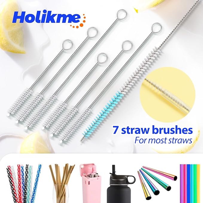 Holikme Bottle Brush Tube Cleaning Lab Set with Long Handle, Cup Cleaner for Washing Narrow Neck Beer Wine Decanter Pipes Lids Sinks Cap Covers, Pink