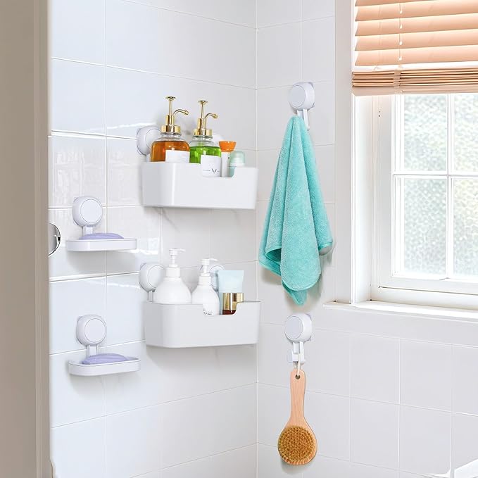 LALOBLUE Shower Caddy, Organizer Removable Bathroom Shelf, 6 Pack Adhesive Organizers and Storage with No Drilling Hanging Shower Shelf, Removable Plastic Bathroom Accessories, White