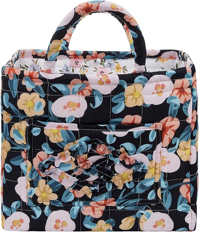 Boho Fabric Storage Basket, Large Capacity Laundry Basket, 12.2'' x 10.23'' x 10.23'' Collapsible Laundry Hamper with Easy Carry Handles (A Multi-Color 4, L)
