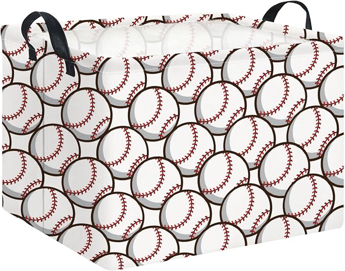Rectangular Storage Basket Empty,Kids Toys Storage Bin with Handles,Baby Room Decor,Gift Basket,Book Box(Baseball)