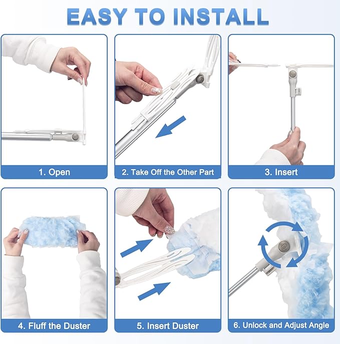 KeFanta Duster Refill Kit with 6 ft Super Extendable Handle Compatible with Swiffer, 360° Disposable Microfiber Dusting Pads for Home Cleaning, Ceiling, Fan, Window, Hard-to-Reach Areas，40Pcs