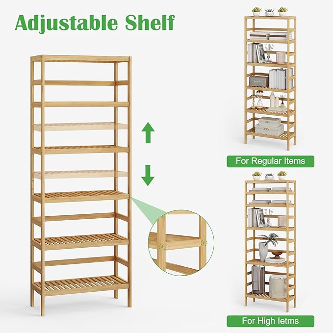 Bamboo Rack, Adjustable Bamboo Shelf, Stand Utility Storage Shelf Multifunctional Bathroom Kitchen Living Room Holder Plant Flower Stand (6-Tier)