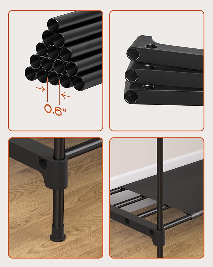 Clothes Rack, Portable Closet, 27.6 Inch Wardrobe Closet, Clothes Storage Organizer with Shelves and 2 Hanging Rods, Easy to Assembly, Black PCT001B01