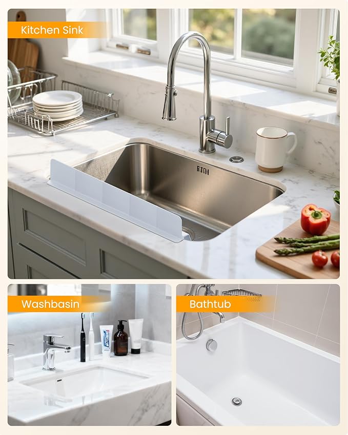 Kitchen Sink Splash Guard 23" Silicone Water Guard with Strong Suction Cups, Faucet & Countertop Protector, Bathroom & Sink Edge Splash Guard Strip, Easy Install, Dishwasher Safe-Grey