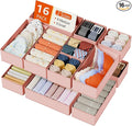 DIMJ Drawer Organizers Clothes, Set of 16 Dresser Organizer Bins, Fabric Closet Organizers and Storage, Shallow Drawer Dividers for Nursery, Clothing, Baby Clothes, Socks, Underwears, Tie (Pink)