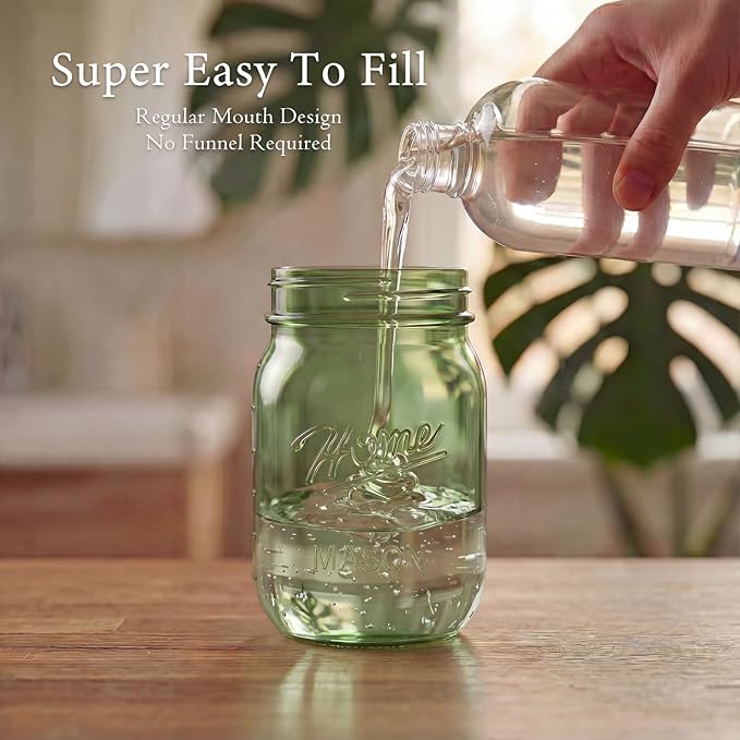 Amolliar Plastic Mason Jar Soap Dispenser with Pump Lid,16OZ Refillable Hand Soap Dispenser Set with Cute Lables - Farmhouse Decor for Kitchen Bathroom, Liquid Soap, Dish Soap, Lotion (2 Pack, Green)