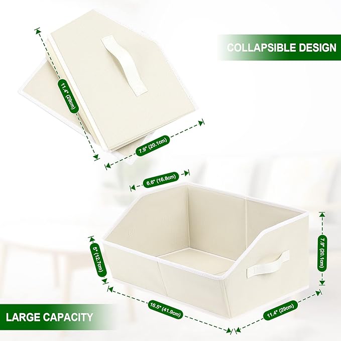 Trapezoid Closet Shelf Organizer - Large Baskets for Organizing, Fabric Storage Box for Shelves, Cube Storage Bins for Clothes, Books, Blankets, 3 Pack, Beige