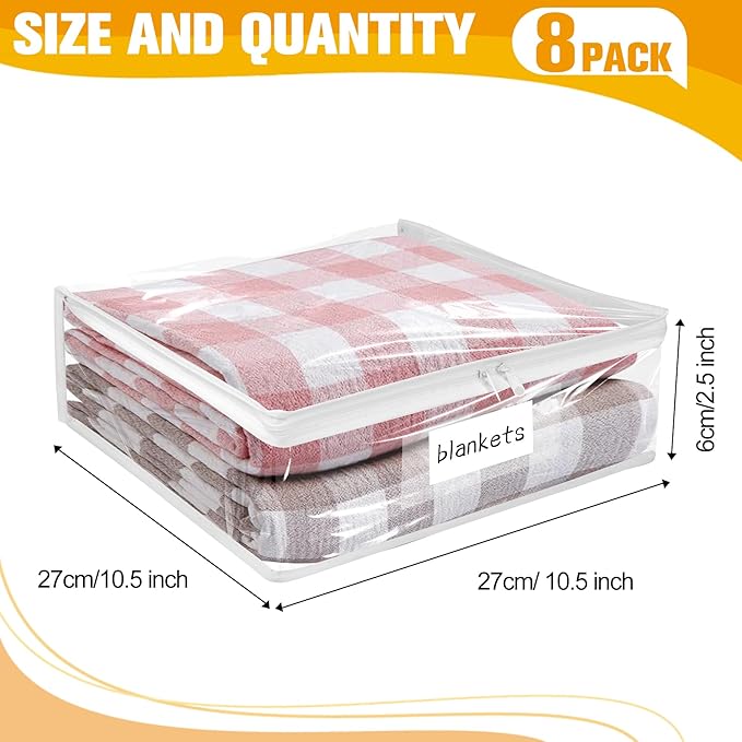 Plastic Storage Bags with Easy-Glide Zipper, Pack of 8, Durable Clear Vinyl Zippered Storage Bags for Clothes Sweaters Comforters Blankets Sheets Bedding (10.5 x 10.5 x 2.5 Inch)