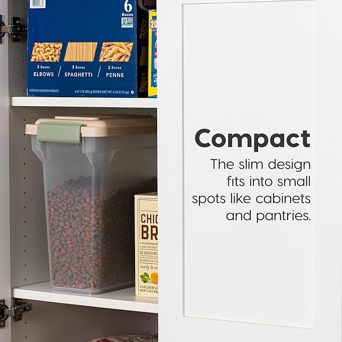 IRIS USA 13 Lbs / 15 Qt WeatherPro Airtight Pet Food Storage Container, for Dog Cat Bird and Other Pet Food Storage Bin, Pet Supplies, Keep Fresh, BPA Free, Clear/Almond