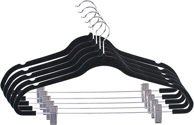 Home Basics FH01454 18 inch Velvet Hanger with Clips, Black 5 Pack