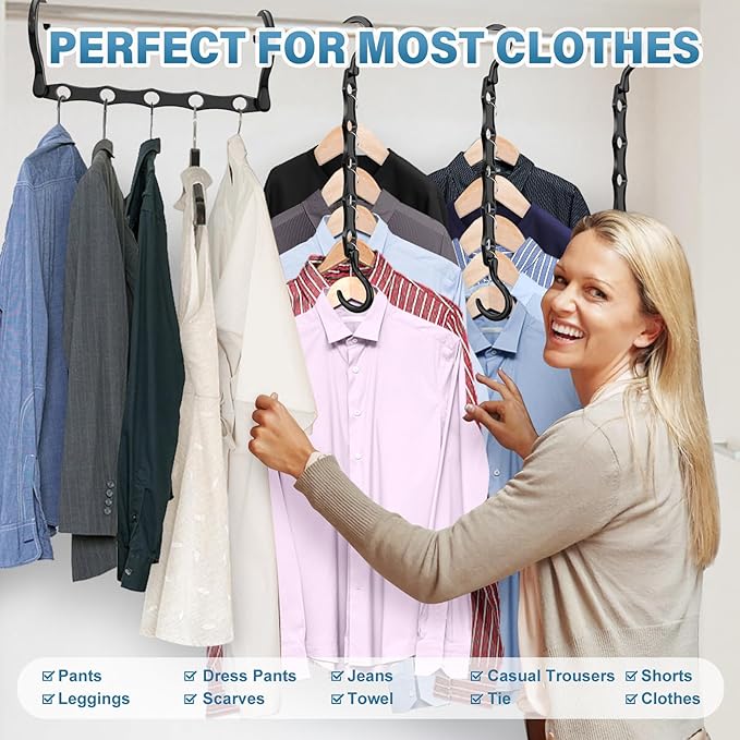 10 Pack Hangers Space Saving Magic Plastic Hanger Organizer Shirt Space Saving Hangers, Multi Clothes Hangers Space Saver for Closet Organizers Storage College Dorm Room Essentials, Black