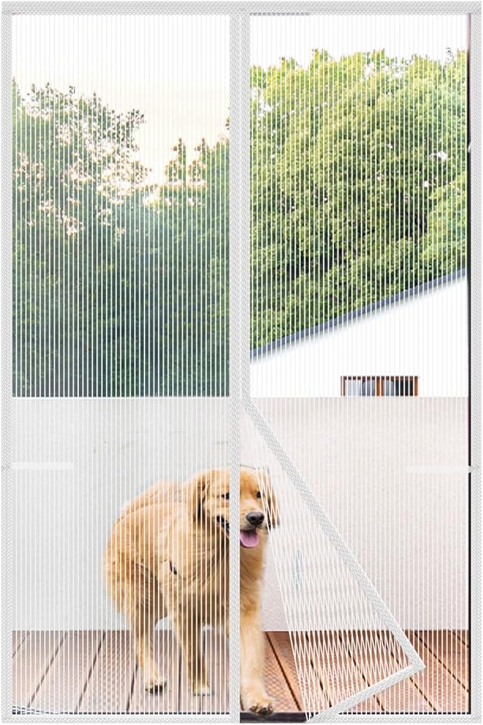 Magnetic Screen Door Heavy Duty, Front Door Screen Magnetic Closure Thicken Tear-Resistant Mesh Keep Bugs Out, White - Net Curtain Itself Size 36" x 77"