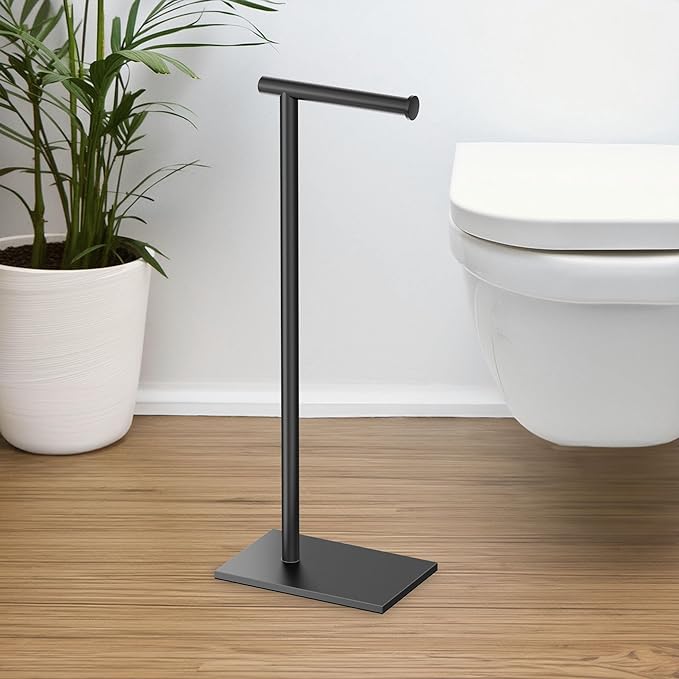 Gatco 1431MX Modern Square Base Toilet Paper Holder Stand, Matte Black, 22.25" H