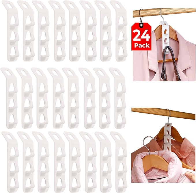 3 Hook Clothes Hanger Connector Hooks - Sturdy Plastic Space Saving Hanger Holders - Vertical Closet Hangers with 3 Hooks - Cascading Clothes Hangers - Vertical Closet Organizer - 24 pc