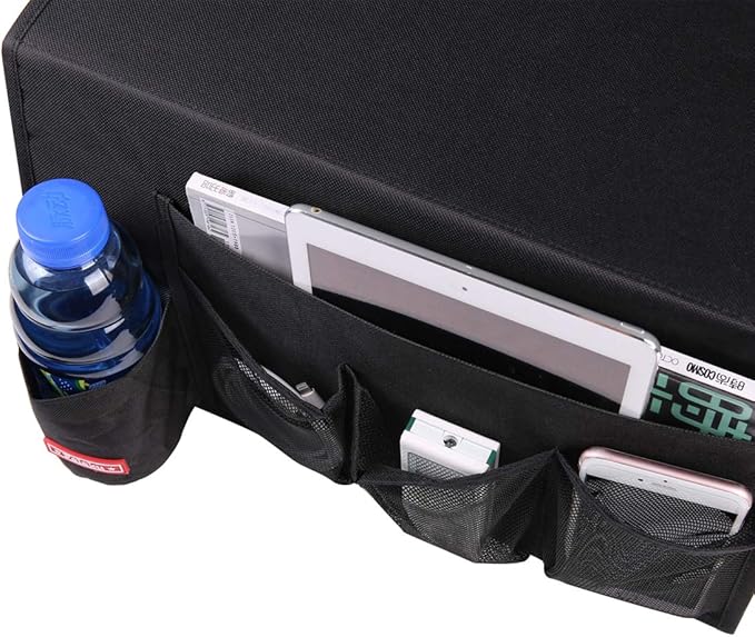 Falaku Bedside Caddy,5 Pockets Bedside Organizer Caddy Under Mattress,Holds Water Bottles,Magazines,Books (Black)