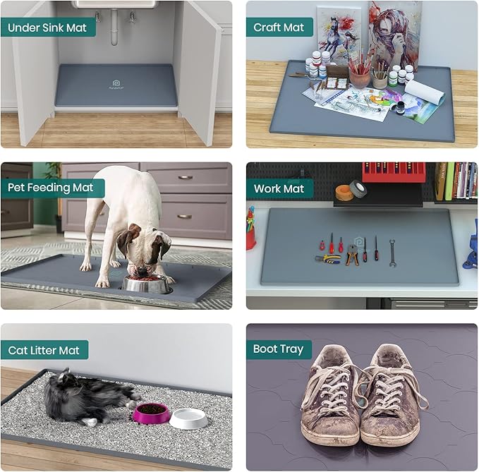 Under Sink Mat, 34" x 19" Silicone Kitchen Cabinet Tray, Waterproof & Flexible Under Sink Liner for Kitchen Bathroom and Laundry Room
