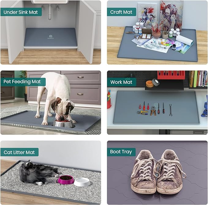 Under Sink Mat, 25" x 22" Silicone Kitchen Cabinet Tray, Waterproof & Flexible Under Sink Liner for Kitchen Bathroom and Laundry Room