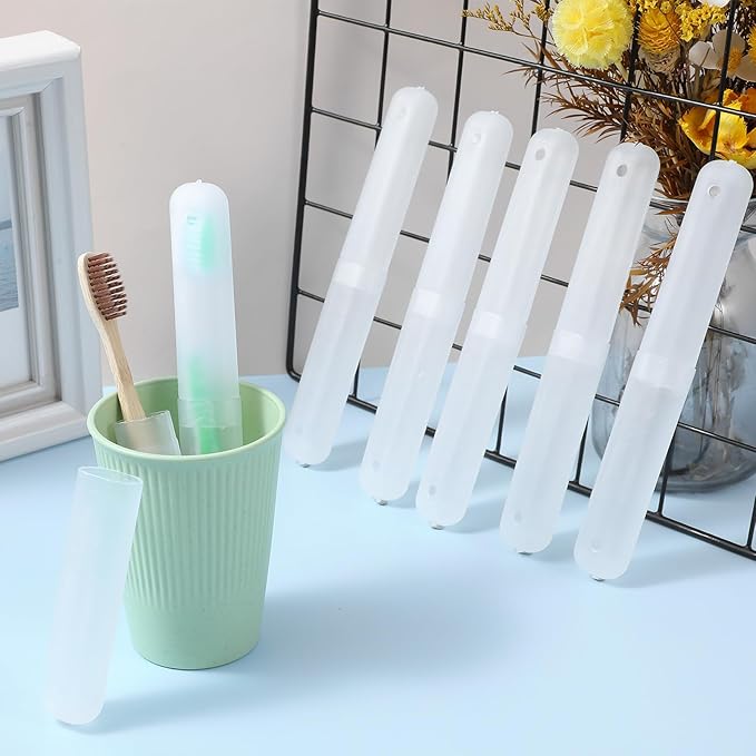 PercyEffie 60pcs plastic toothbrush holder clear toothbrush holder with cover bulk dustproof tooth brush Case Cover Protector plastic tooth brush holders for Travel Trip Camping Toothpaste Covers
